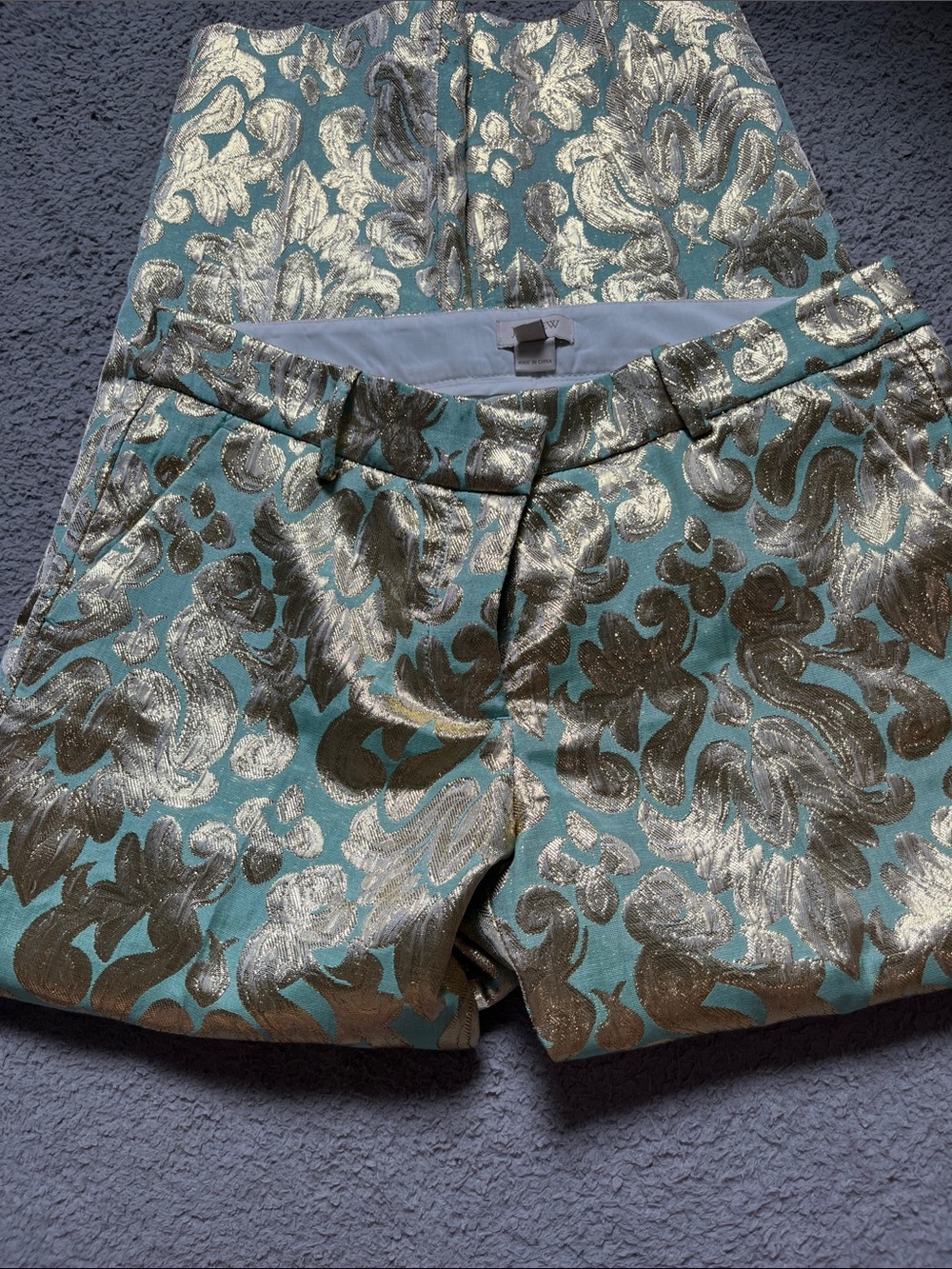 J. Crew Mint Skimmer Pant Metallic Gilded Gold Brocade 8